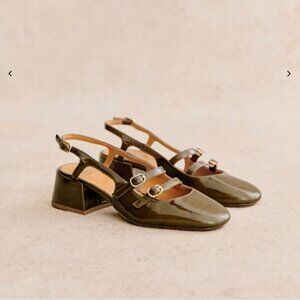 Sezane Paula Babies Patent Khaki Size 8 / 39